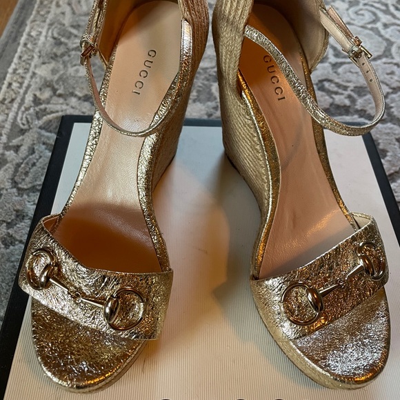Gucci Shoes - Gucci Gold foil wedge sandal 38.5